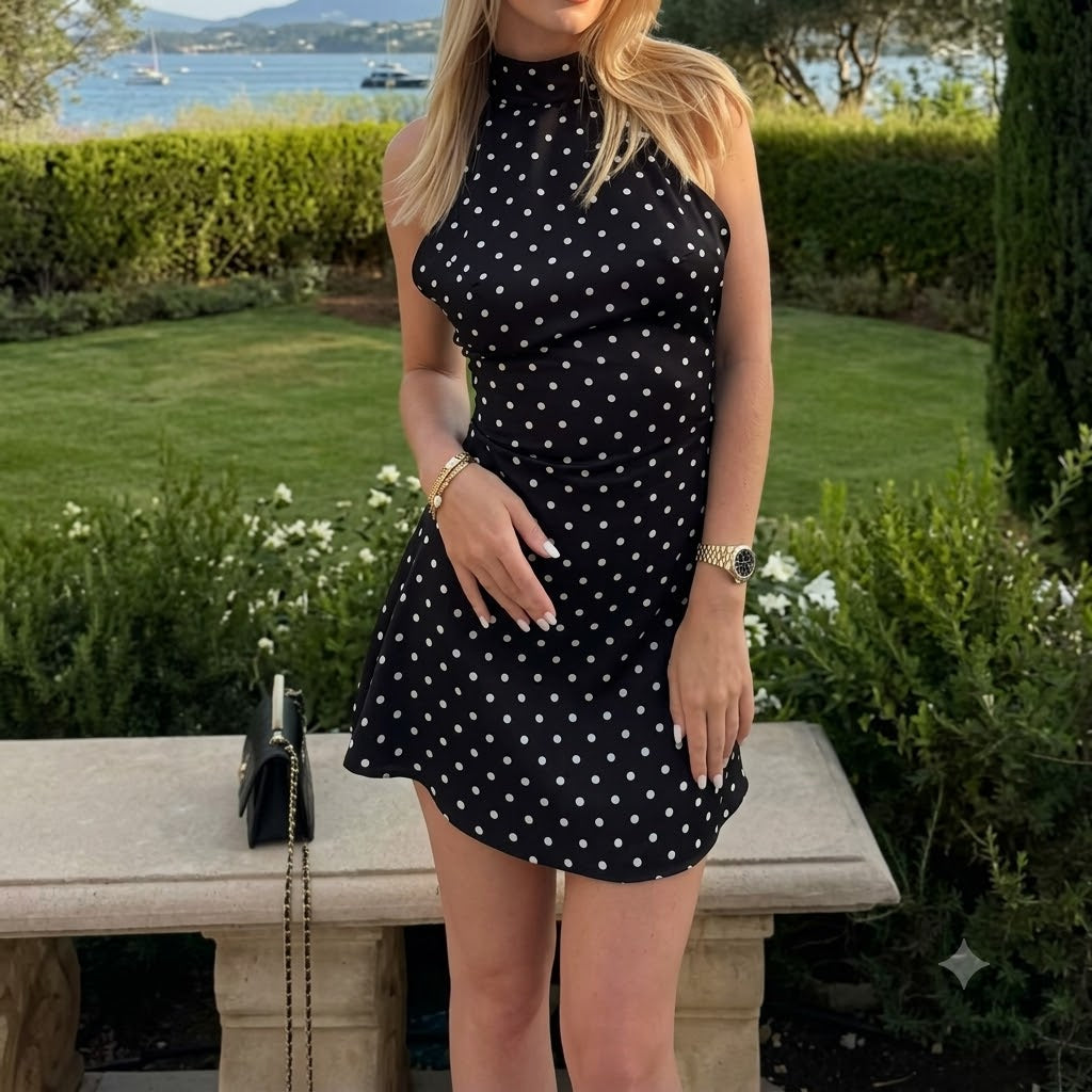 Abito Mini con Scollo all'Americana – Fantasia a Pois